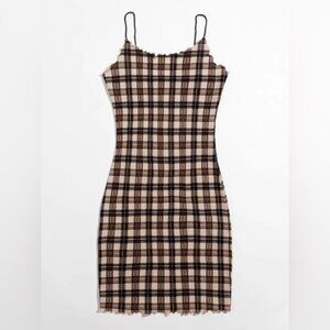 SHEIN Brown Plaid Bodycon Mini Cami Dress - Size Small